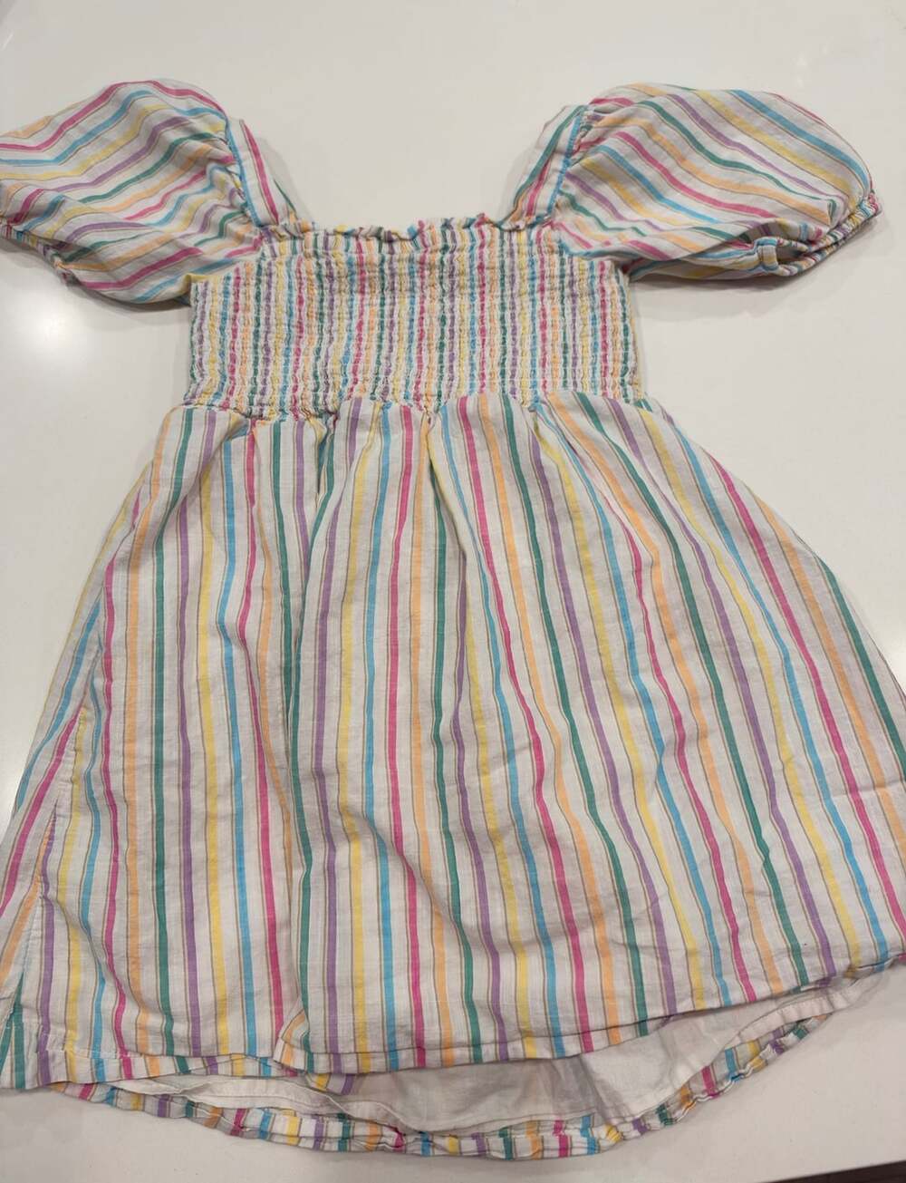 Gap Kids Dress Size S Striped Smocked Puff Sleeve Multi